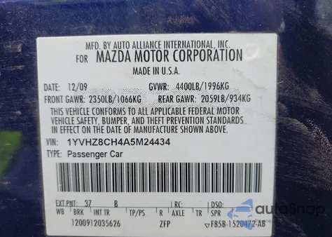 2010 Mazda Mazda6 I Grand Touring from USA, damaged, VIN 1YVHZ8CH4A5M24434